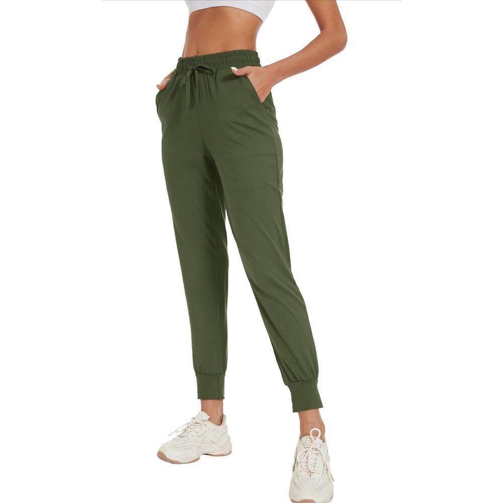 NEW Lightweight Soft Tapered Joggers Pockets High Waist Sweatpants L